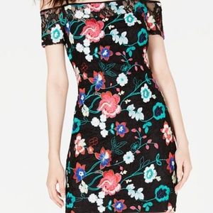 GUESS Embroidered lace cold-shoulder dress